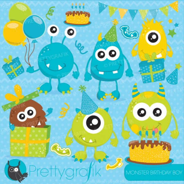 Download Birthday monster boys, clipart (commercial use, vector graphics) 