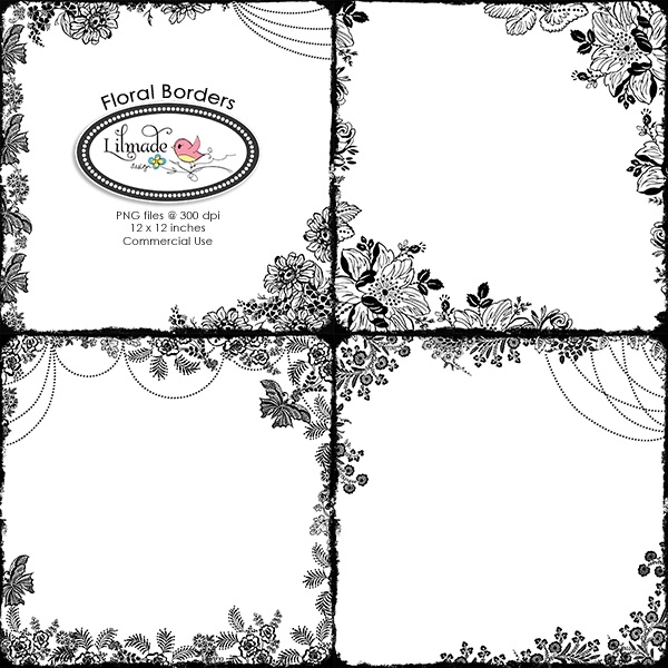 Download Vintage Floral Borders Digital Overlays  