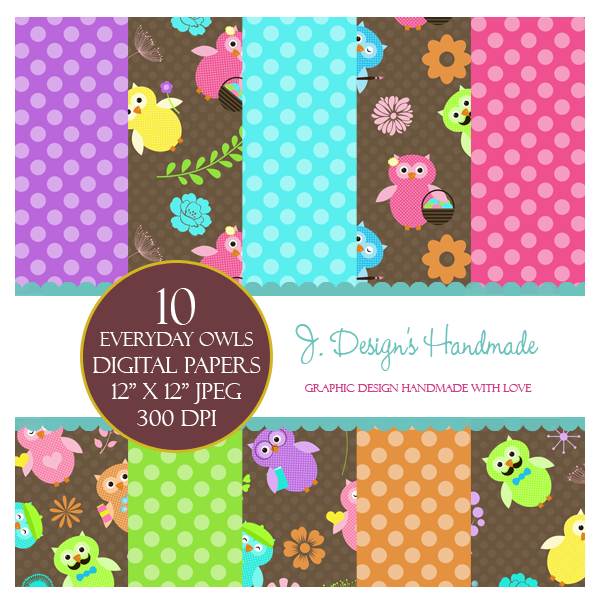 Download Everyday Owls Digital Paper Pack Commercial Use 