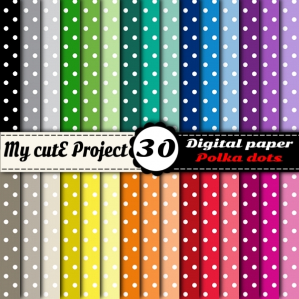 Download White Polka dots - DIGITAL PAPER Pack - A4 & 12x12 inches 