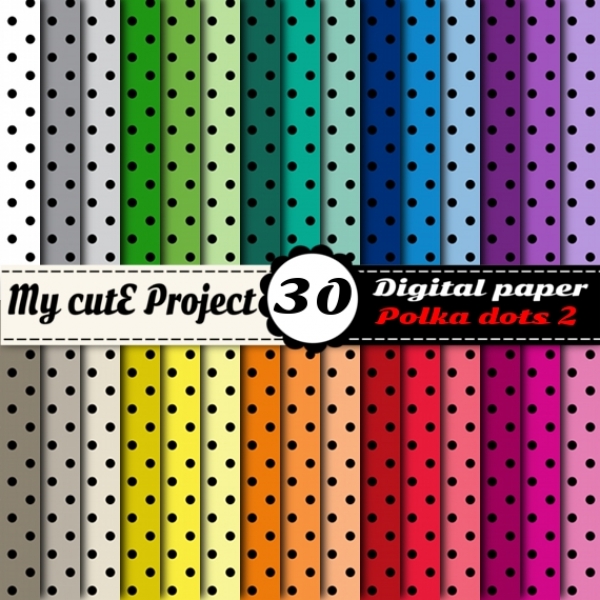 Download Black Polka dots - Digital Paper - 30 Colors - A4  