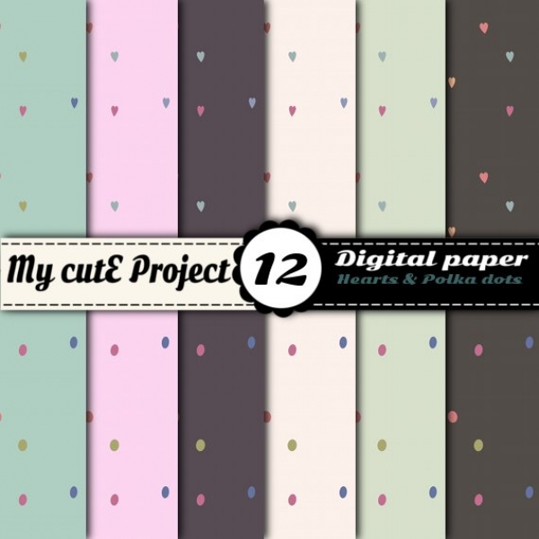 Download Small Heart & Polka Dots -Digital Paper - 12 sheets -A4 & 12x1 