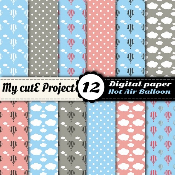 Download Hot Air Balloon - Digital Paper Pack - 12 sheets - A4 & 12x12 inch 