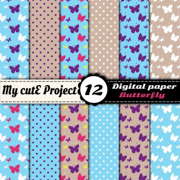 Download Butterfly - Digital Paper Pack - 12 digital sheets - A4 & 12x12 in 