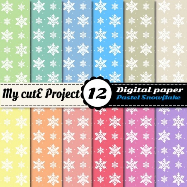 Download Snowflake Pastel -Digital Paper -12 digital sheets - A4 & 12x12 in 