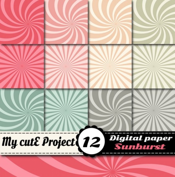 Download Sunburst - Digital Paper Pack -  12 digital sheets -A4 & 12x12 inc 