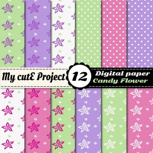 Download Candy flowers - Digital Paper Pack - 12 digital sheets - A4 & 12x1 