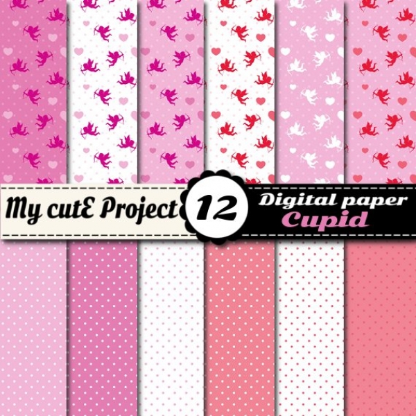 Download Cupid & Heart - Digital Paper Pack - 12 digital sheets - A4 &  