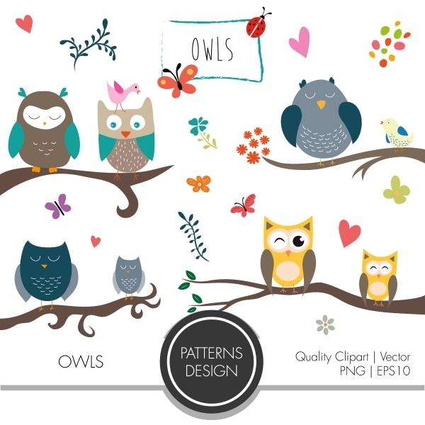 Download 34 clipart & 1 vector file (EPS10) Owls _ commercial use 