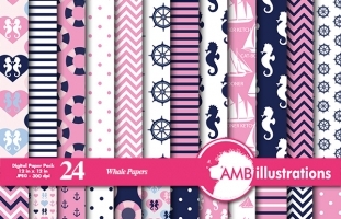 Nautical papers in pink, Coastal