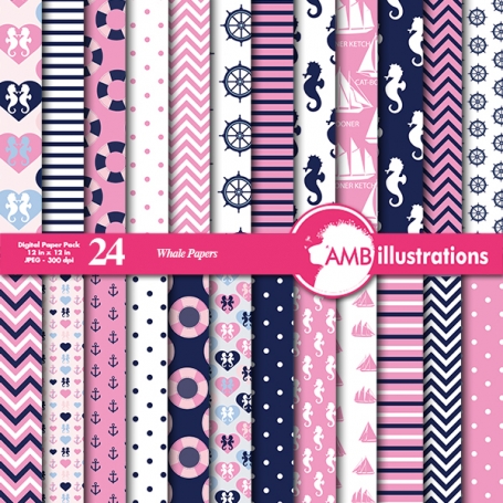 Nautical papers in pink, Coastal