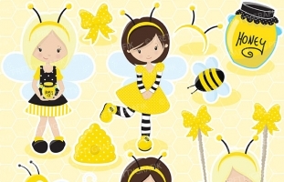 Honey bee girls clipart commercial