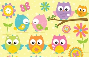 Summer Owls Girls Clipart 