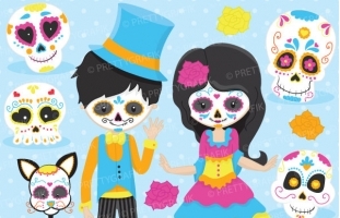 Sugar skull kids clipart