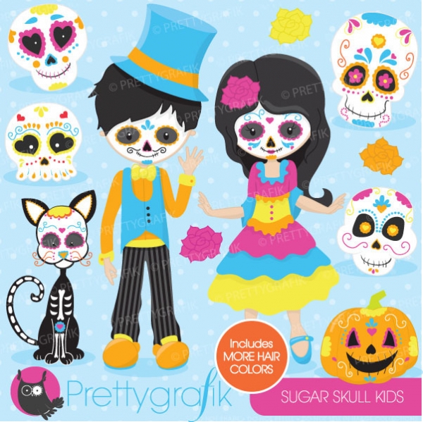 Download Sugar skull kids clipart commercial use, vector graphics - CL689 