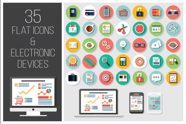 Download 35 Flat Icons + 4 Electronic Devices 
