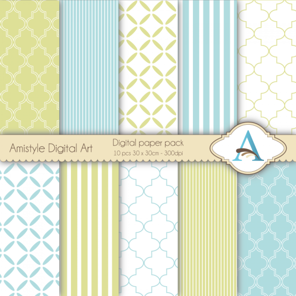 Download Pale Green and Blue-Digital Paper Pack 