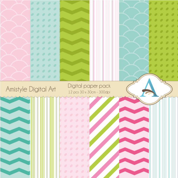 Download Pink, Green and Blue-Digital Paper Pack 