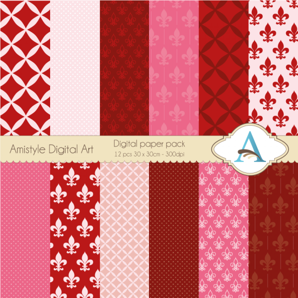 Download Fleur De Lis Valentine-Digital Paper Pack  