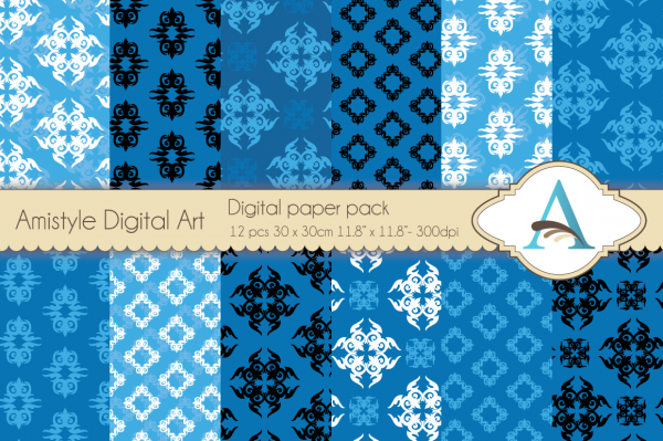 Download Blue Ornament Patterns - Digital Paper Pack 