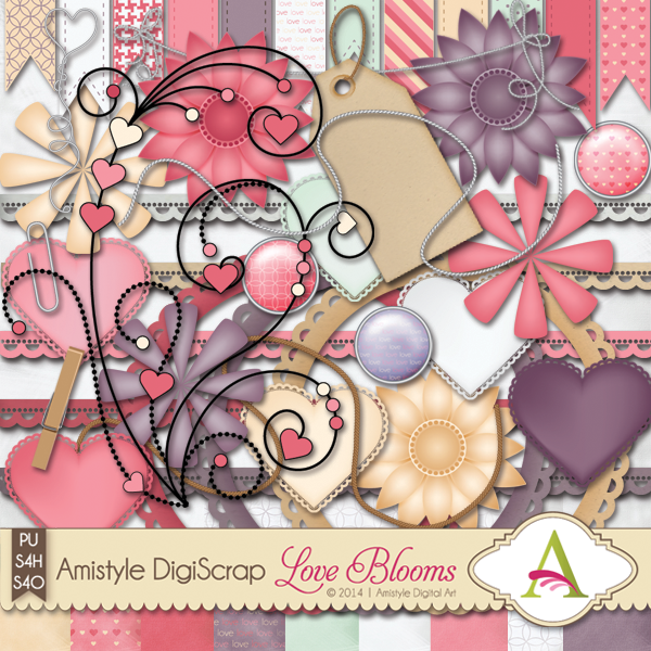 Download Love Blooms - Clipart and Paper Set for Digital Scrapbooking 