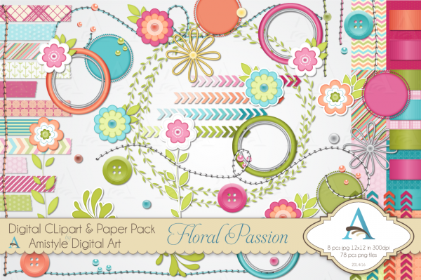 Download Floral Passions - Clipart and Paper Set for Digital Scrapbooking 