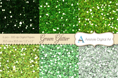 Glitter Papers - Green - Digital