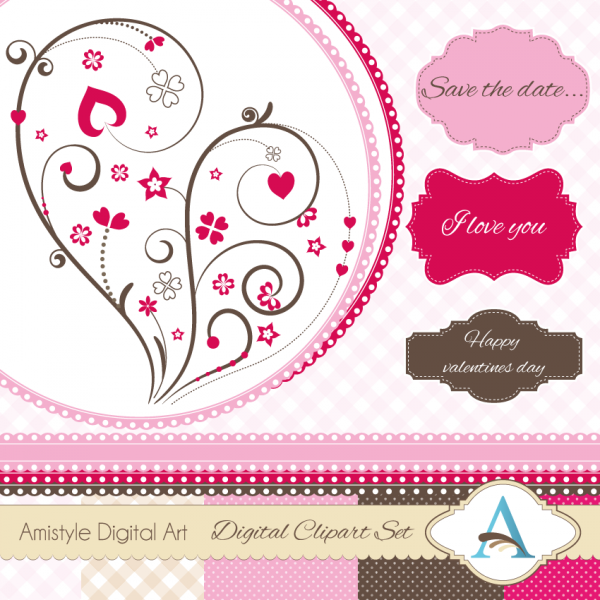 Download Valentine Clipart and Digital Paper Set  