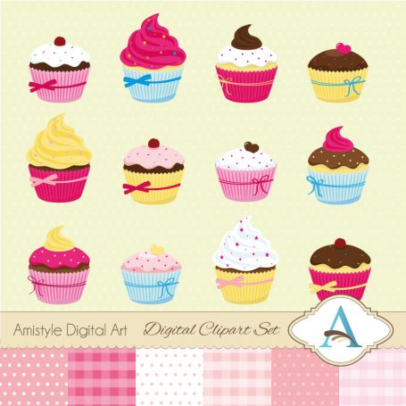 Valentine Cupcakes Clipart and