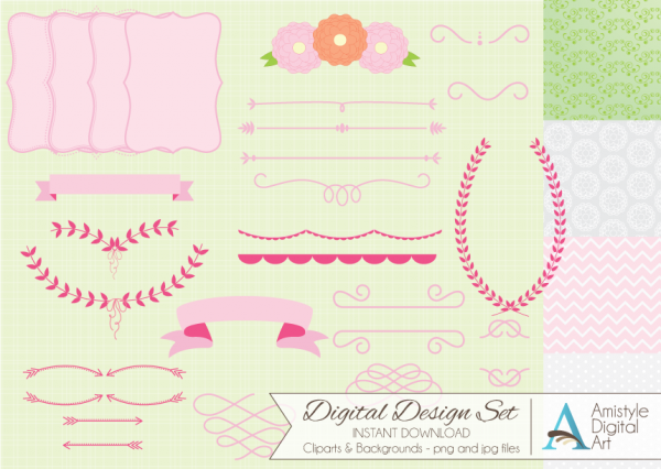 Download Pink Flower Clipart, Paper & Vector Set 