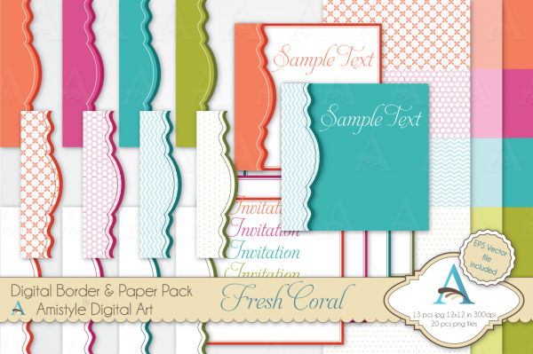 Download Fresh Coral Digital Border, Paper & Vector Set  