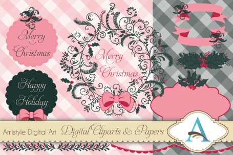 Christmas Wreath Clipart, Paper