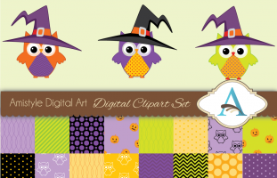 Halloween Owl Clipart, Paper &