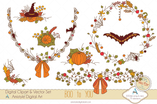 Download Boo to You Hand Drawn Clipart & EPS Vector Art Set  
