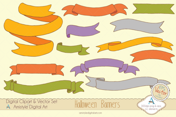Download Halloween Banners Hand Drawn Clipart & EPS Vector Art Set 