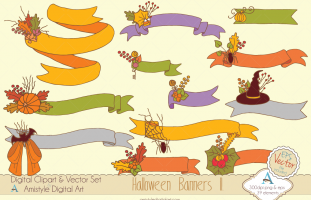 Halloween Banners with Flowers