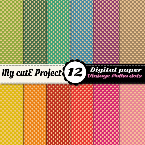 Download Vintage Polka dots - DIGITAL Paper - Scrapbooking - A4 & 12x12& 