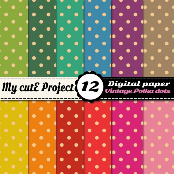 Download Vintage Polka dots 2 - DIGITAL Paper - Scrapbooking - A4 & 12x12&a 