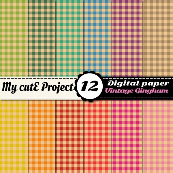 Download Vintage Gingham - DIGITAL Paper - Scrapbooking - A4 & 12x12" 