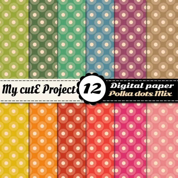 Download Mix Polka dots - Vintage - Digital paper - Scrabooking - A4 & 12x1 