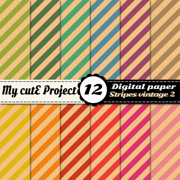 Download Vintage Oblique Stripes - DIGITAL Paper - Scrapbooking - A4 & 12x1 