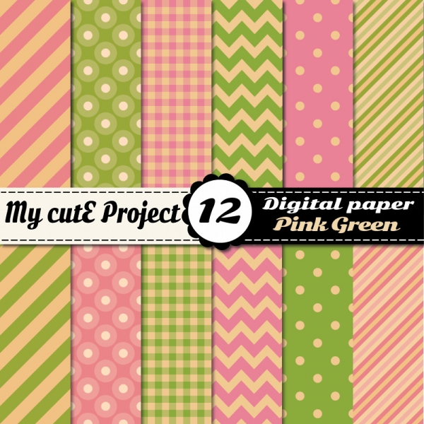 Download Vintage Pink & Green - DIGITAL Paper - Scrapbooking - A4 & 12x 