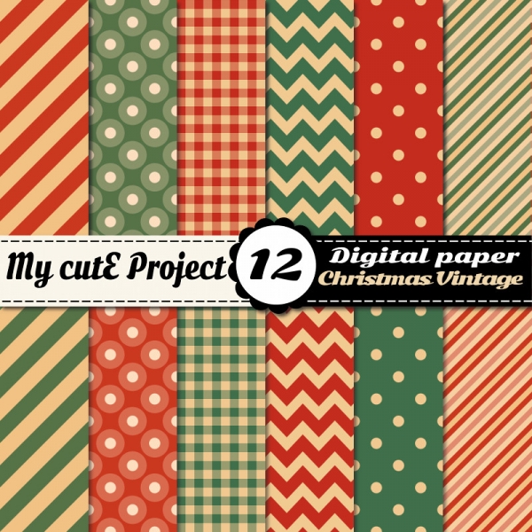 Download Vintage Christmas - DIGITAL Paper - Scrapbooking - A4 & 12x12" 