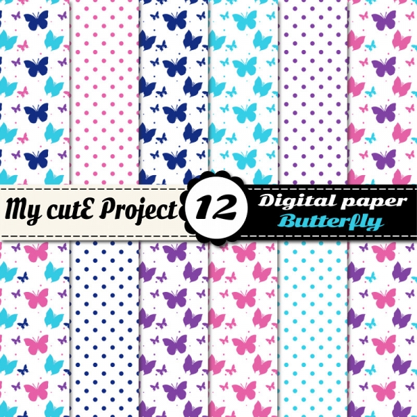 Download Butterfly & Polka dots - DIGITAL Paper - Scrapbooking - A4 & 1 