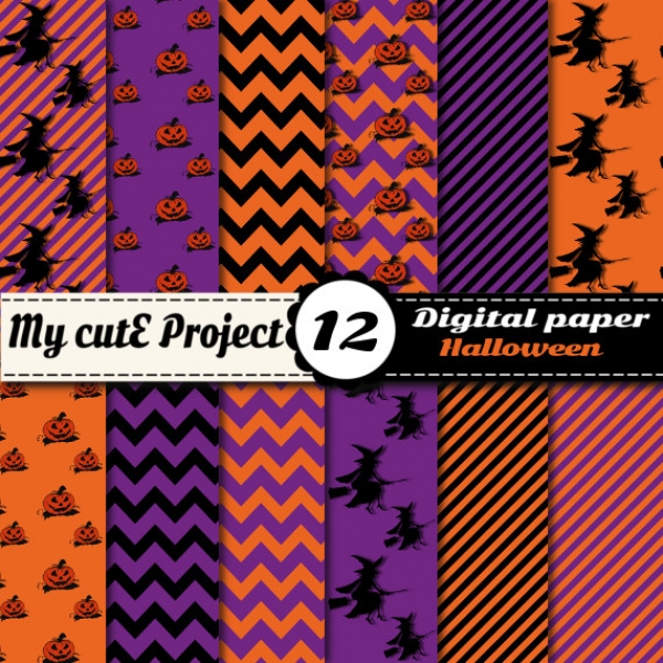 Download Halloween - DIGITAL Paper - Scrapbooking - Witch, Pumpkin- A4 & 12 