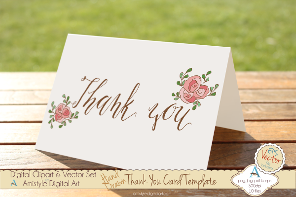 Download Thank You - Pink Rose - Greeting Card Template&Clipart 