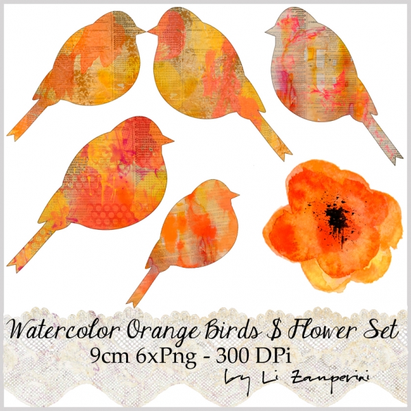 Download Digital PNG Clipart, Autumn Colors Birds & Flower, Watercolor Flow 