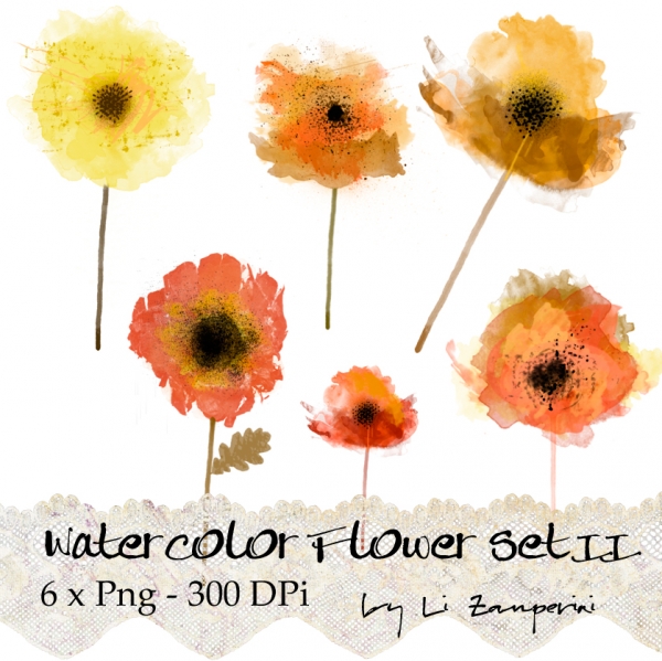 Download Digital PNG Clipart, Watercolor Flowers II, Clipart Watercolor Flowers 