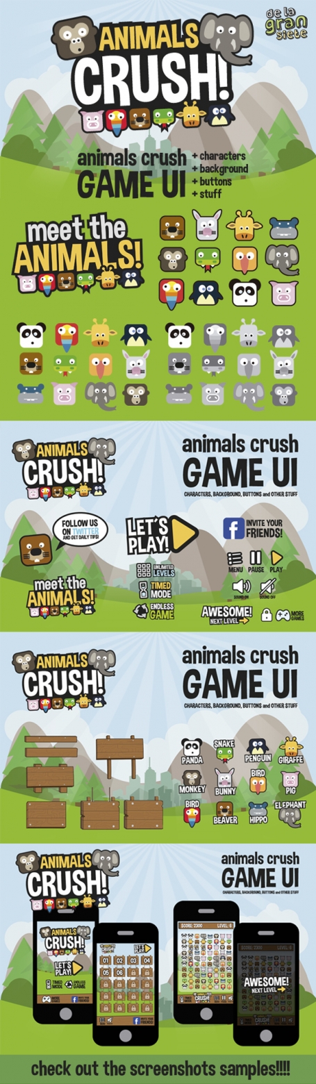  Animals Crush Game UI 
