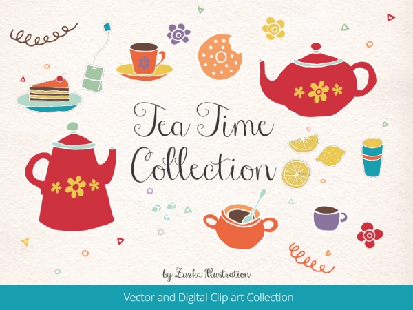 Download Tea Time Hand Drawing Digital Clip art and Vector Collection 